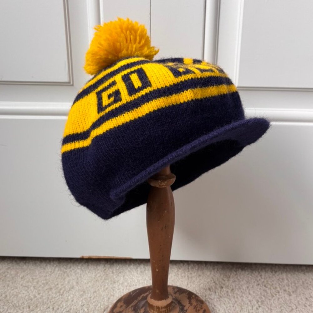 University of Michigan Go Blue Pom Pom Knit Beanie Beret Winter Hat Cap